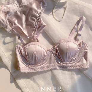 INNER樱内 半杯法式内衣女套装小胸聚拢无肩带抹胸薄款软钢圈文胸