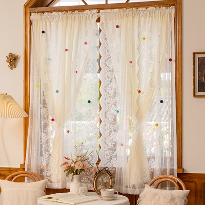 法式田园公主风纱帘双层蕾丝窗帘儿童房女孩飘窗免打孔魔术贴门帘