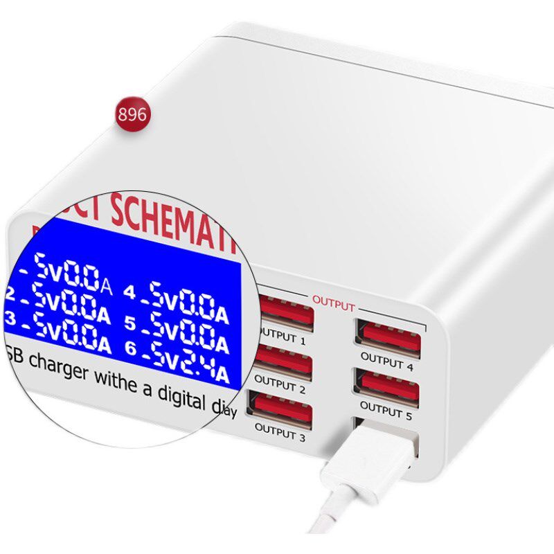 6口智能充电器QC3.0显示电流电压多USB口充电排插6USB多口快充头