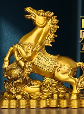 铜马百财马马拉白菜马摆件纯黄铜马生肖马马上发财桌面工艺品礼品
