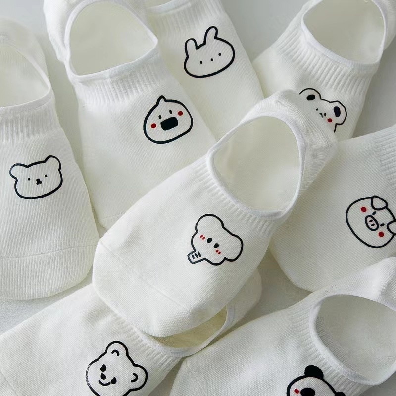 全棉纯棉白色船袜子女秋冬季抗菌防臭防滑不掉跟可爱学生卡通in