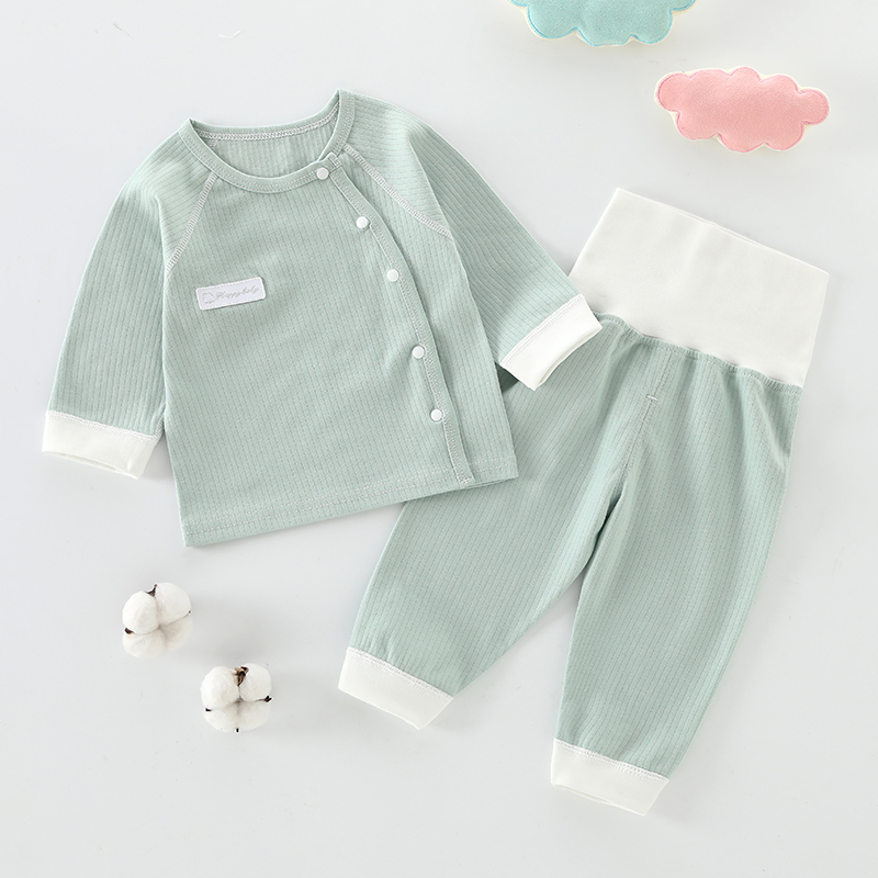 全棉纯棉宝宝高腰护肚套装内衣儿童女睡衣春秋家居服婴儿衣服春