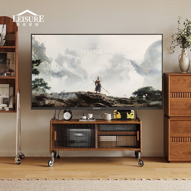 莱舍 全实木可移动n电视机支架客厅餐厅碳素钢电视机支架落地式