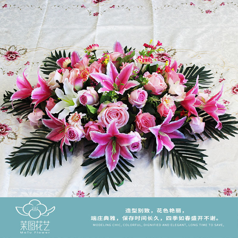 酒店餐桌花圆桌摆花演讲台仿真花会议桌花转盘餐桌花假花装饰花