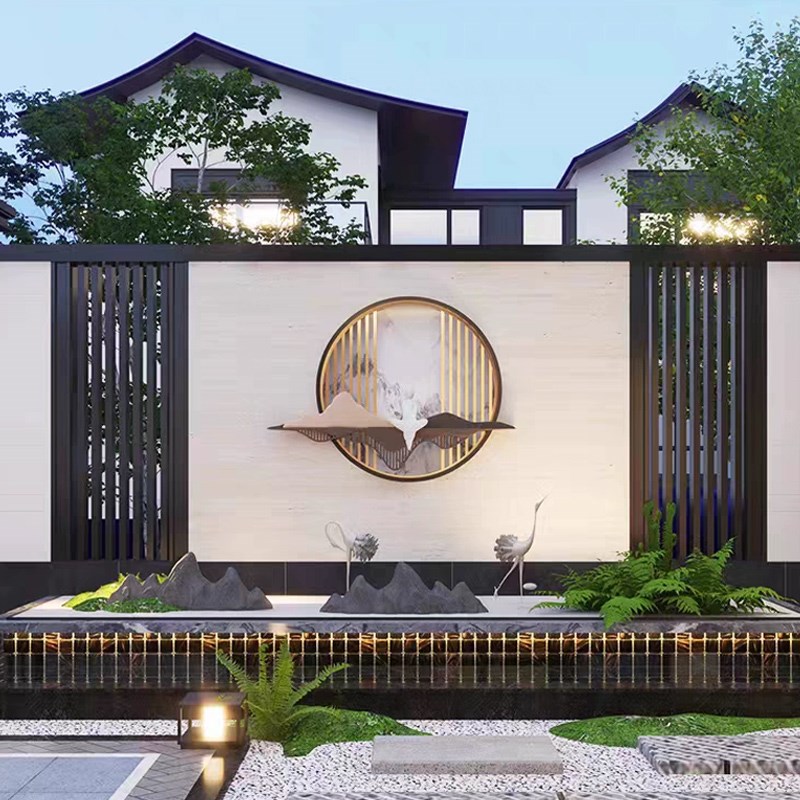 不锈钢假山叠水板水幕墙屏风流水墙水景墙庭院流水瀑布人造景观