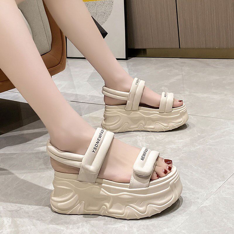 2025夏季新款8cm内增高凉鞋厚底高跟运动凉鞋女百搭软底松糕凉鞋