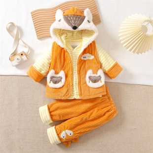 男女宝宝冬装3-9个月婴儿棉衣0-1岁新生秋冬外出服马甲三件套加厚