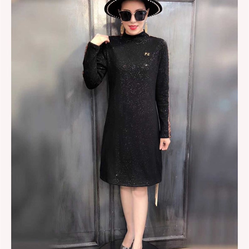 冬季新款加厚加绒中长款打底衫百搭时尚包臀显瘦大码胖m加大T恤裙