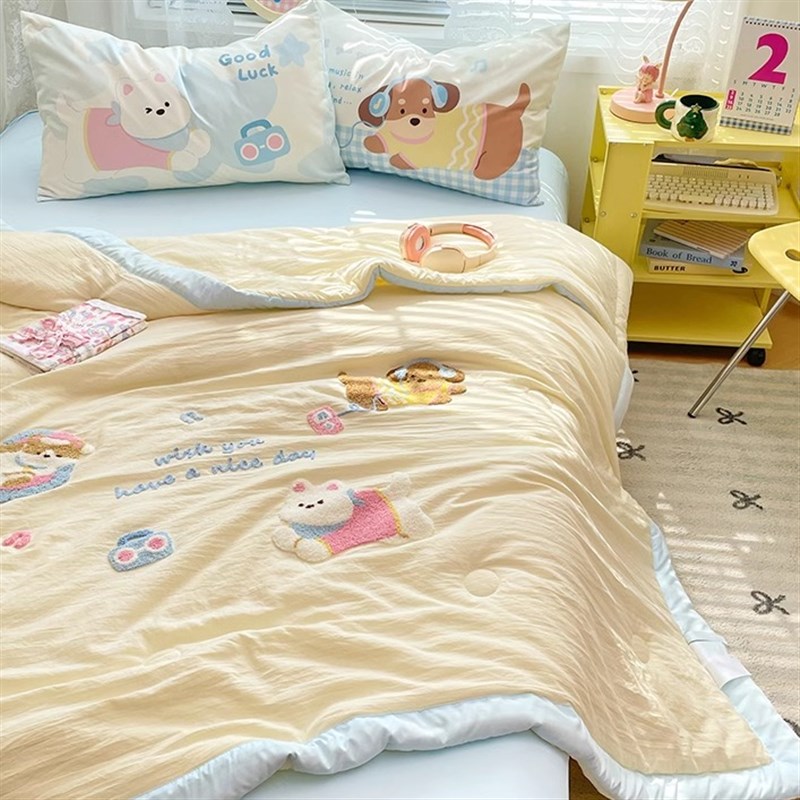 可爱毛巾绣夏凉被四件套空调被纯棉全棉可机洗夏季薄被子被芯单人