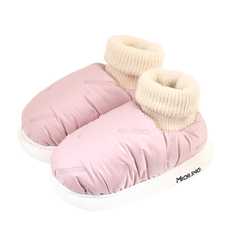 防水羽绒高帮棉拖鞋女包跟冬季室内家居情侣保暖加绒棉鞋冬天家用