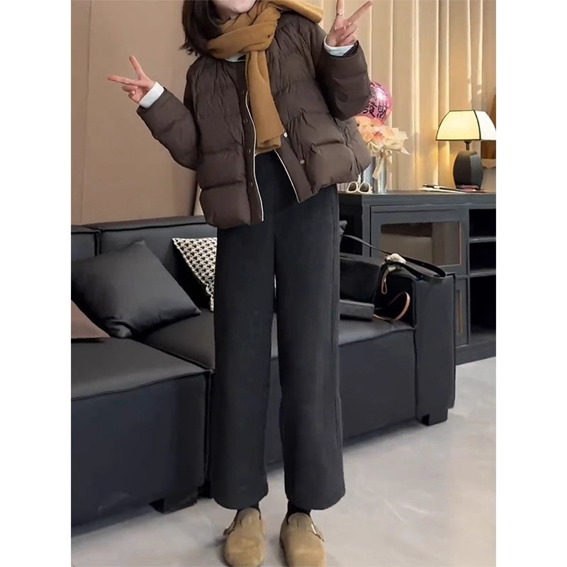 梨形身材直筒毛呢裤女2024冬季新款加厚大码九分小个子休闲阔腿裤