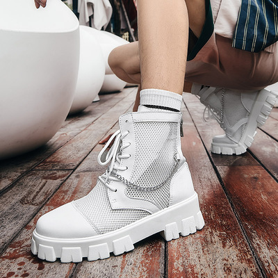 夏季内增高鞋男10cm马丁靴男高帮夏天透气网面镂空厚底高跟男靴子