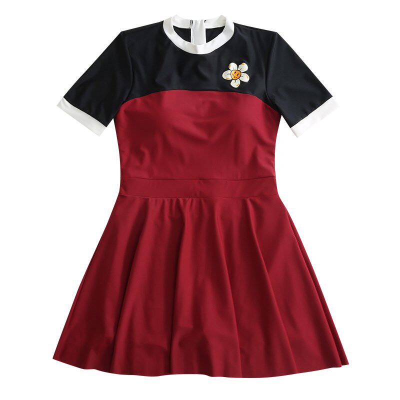 泳衣女胖妹妹遮肚子大码200斤遮肉显瘦保守连体裙式运动撞色洋气