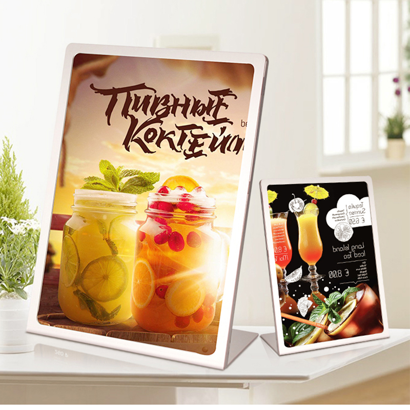 不锈钢A4纸台卡奶茶广告牌A3台牌架菜单牌桌面展示牌架A5KT版台卡