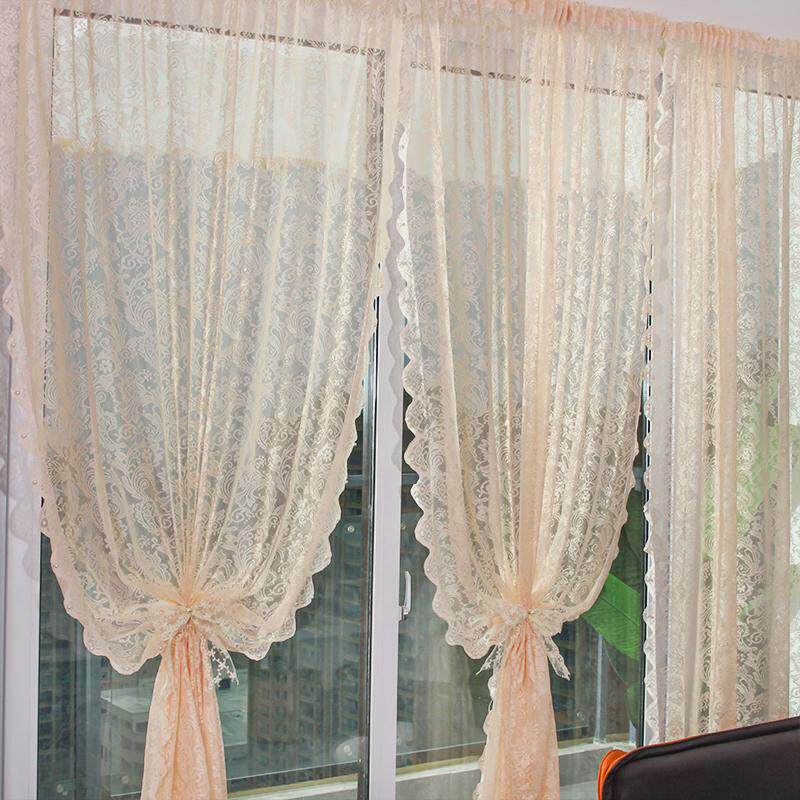 法式纱帘珍珠飘窗帘免打孔小窗户窗纱蕾丝窗帘纱帘卧室门帘隔新品