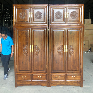 老榆木顶箱柜四门大衣q柜卧室实木衣橱单卖中式顶部储物收纳柜加