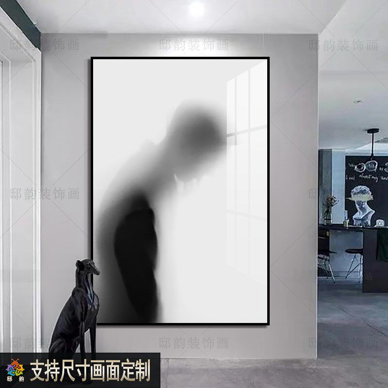 客厅意式极简抽象挂画q酒店民宿过道玄关壁画现代黑白高级感装饰