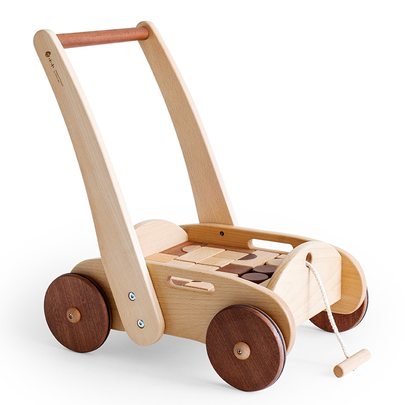 墨小小婴儿学步手推车玩具可坐大积木质宝宝多功能调速防侧翻助步