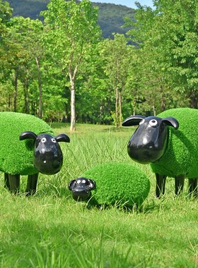 户外卡通植草羊雕塑玻璃钢动物公园林景观售楼部草坪庭院小品装饰