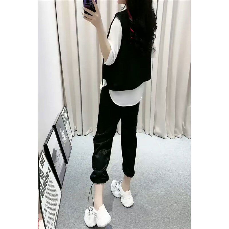 新中式大码显瘦套装女2024夏季新款气质国风盘扣刺绣马甲三件套装