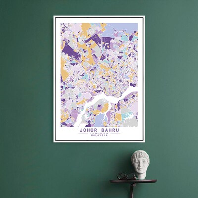 马来西亚新山柔佛艺术抽象城市彩色地图装饰画现代餐厅办公室挂画