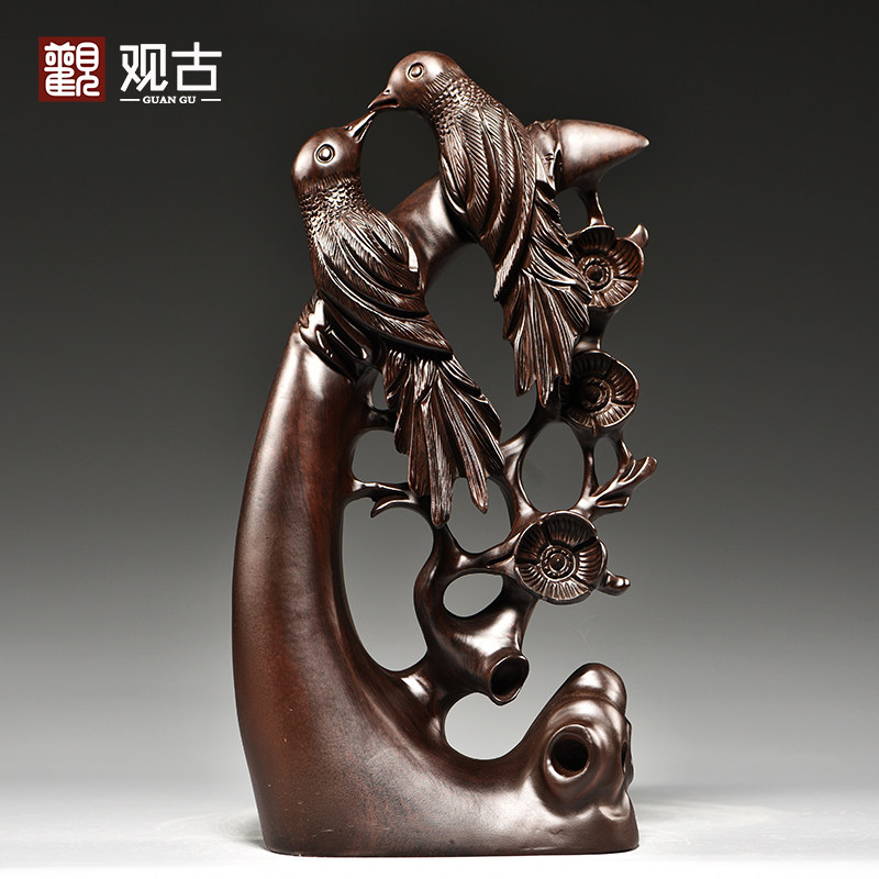 黑檀木雕喜上眉梢根雕摆件家居客厅博古架装饰红木工W艺品乔迁送