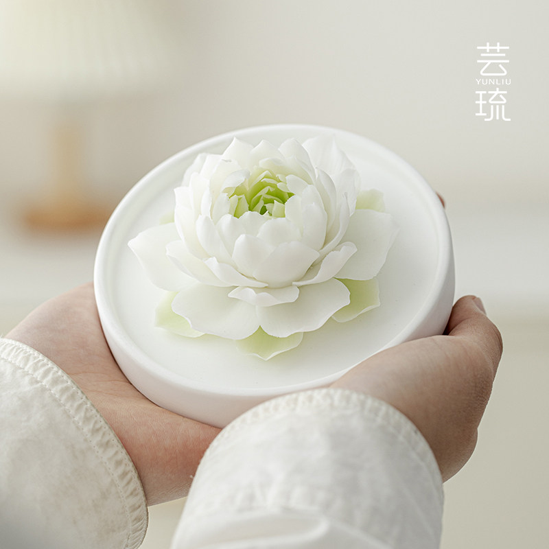 「生日礼物」芸琉十二花神非遗白瓷花青莲香薰礼盒无火扩香石摆件