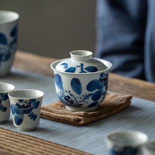 陶瓷功夫茶具泡茶器 纯手绘柿子盖碗茶杯家用单个泡茶碗带盖子中式