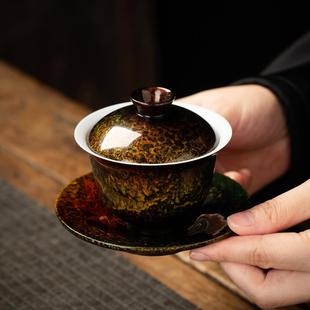 福州纯手工大漆漆器茶具大容量羊脂玉白瓷三才盖碗泡茶敬茶碗礼品