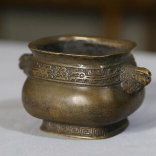 彷古彝炉黄铜香炉天鸡耳宣德炉手工烧色铜炉古纹失蜡法线香薰香炉