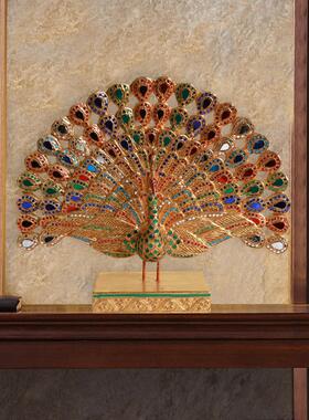 泰国孔雀摆件开屏东南亚装饰摆件玄关装饰品中式覆古客厅桌面摆设