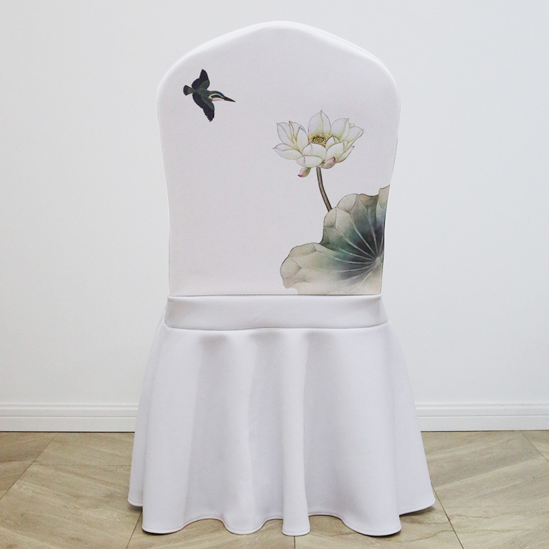 定制高档酒店椅套中式青花瓷主题餐厅饭店宴会椅套软包厢弹力椅套