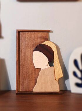 原木拼画立体挂画欧洲名画装饰实木质客厅背景墙玄关艺术摆件