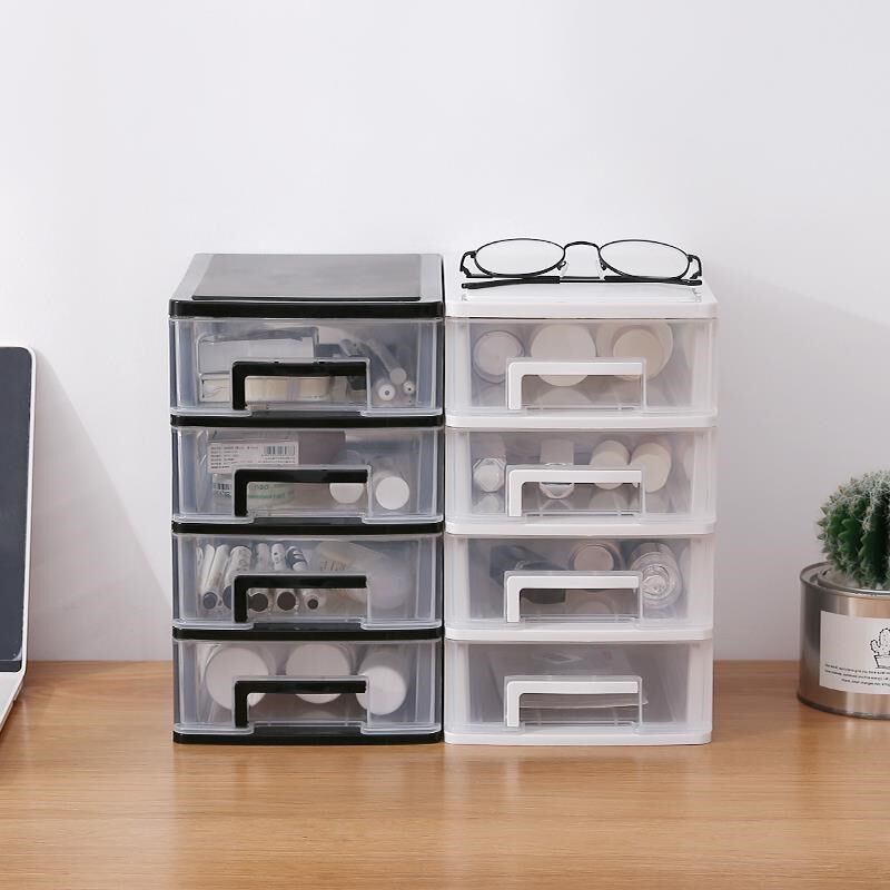 小号迷你办公桌面收纳盒透明抽屉式收纳柜文具零件储物盒箱子塑料