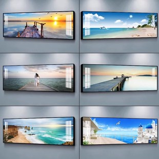 卧室床头挂画现代简约客厅装饰画海景公寓民宿酒店房间背景墙壁画
