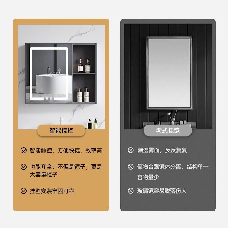 带毛巾杆单独镜柜化妆室防水小户型简约浴室智能镜除雾挂墙式镜箱