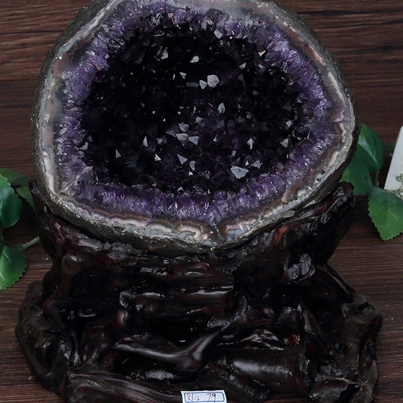 紫水晶洞紫晶洞天然原石钱袋子聚宝盆水晶原石消磁石摆件家居饰品