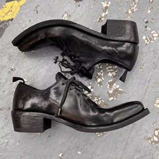 小众翘头模特巫师鞋男女走秀潮款尖头皮鞋高跟厚底德比鞋增高休闲