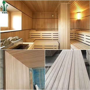 广东铁杉无节桑拿板无漆素板汗蒸房木扣板实木桑拿房护墙悬吊式天
