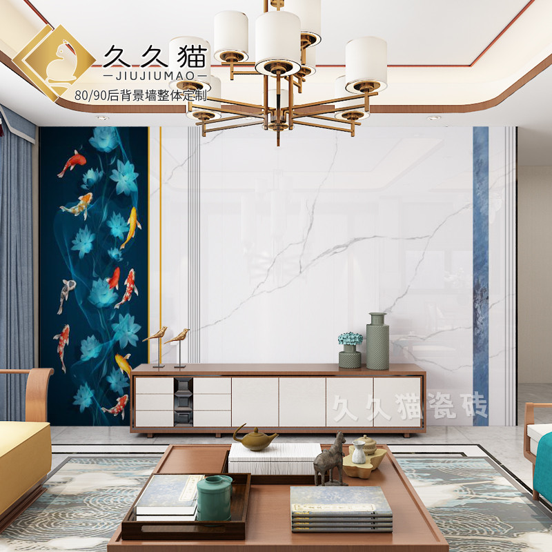 新款客厅艺术岩板背景墙格栅微晶石电视墙瓷砖影视墙全屋定制沙发