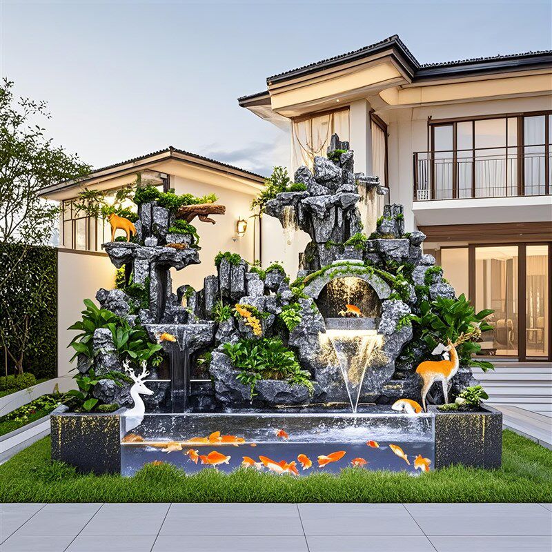 假山喷泉鱼池水景瀑布别墅花园装饰办公室大型招财流水景观摆件,家居饰品,流水摆件,淘宝优惠券,粉丝福利购,淘宝优惠卷