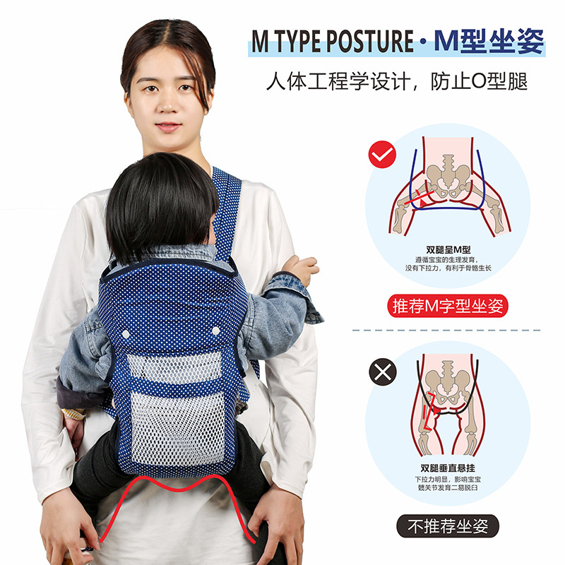 新款婴儿背带前后两用横抱式背篼夏季透气网简易外出四季多功能
