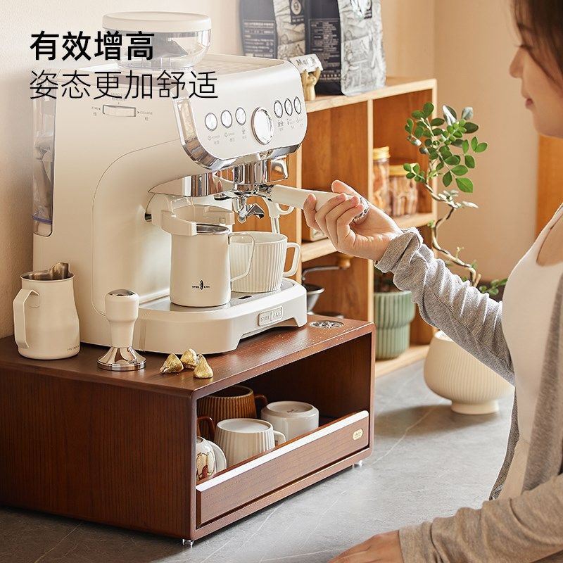 实木咖啡机置物架餐边柜茶包器具收纳吧台咖啡杯防尘置物架杯子架