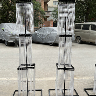 新款婚礼婚庆道具韶华水晶路引装饰珠帘背景T台方柱亚克力摆件