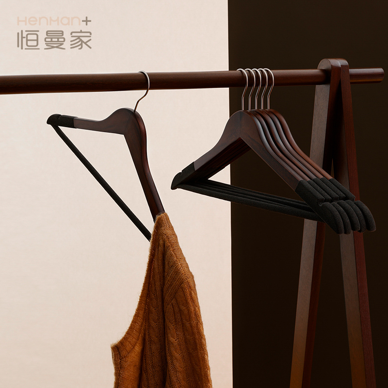 植绒衣架实木防滑家用木质衣撑子衣柜收纳服装店木头挂衣衣架