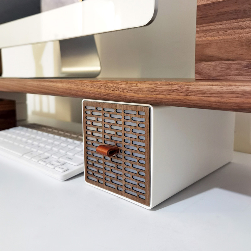 黑胡桃木桌面办公桌收纳置物架电脑增高架带抽屉实木定制可调节