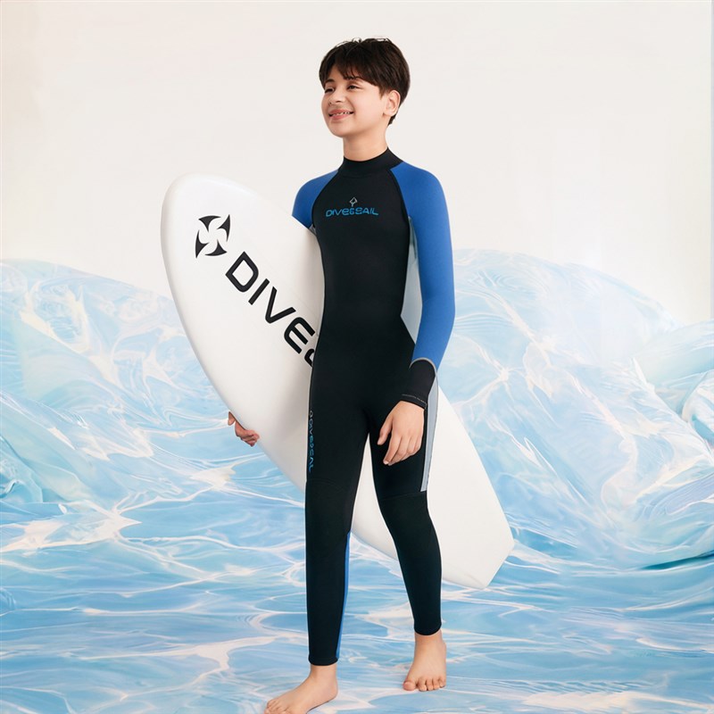 2025新款青少年男女孩2.5MM连体长袖潜水服浮潜冲浪防寒冬泳衣湿
