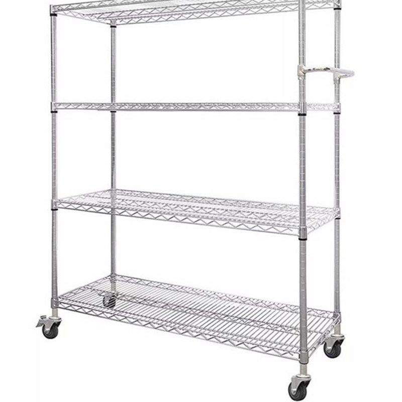 镀铬手推车带轮仓库移动不锈钢周转车车间静音物料架工具推车三层