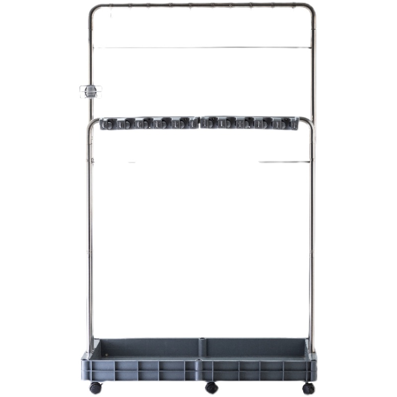 可移动落地式拖把架扫把拖把墩布收纳架清洁工具不锈钢双排挂钩架