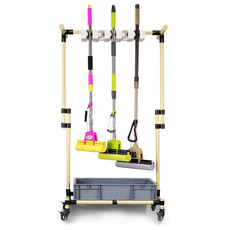 不锈钢拖把架子落地式可移动墩布扫把挂钩厕所卫生间收纳整理置物